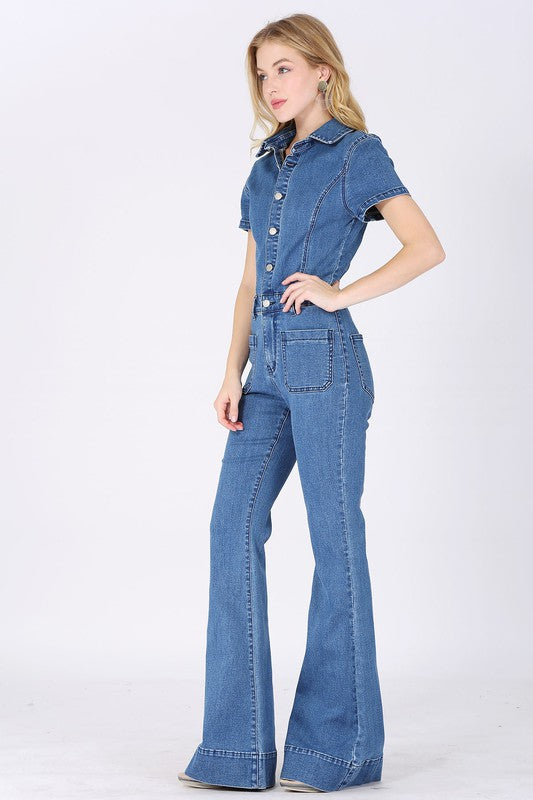 Reba Denim Flared Jumpsuit