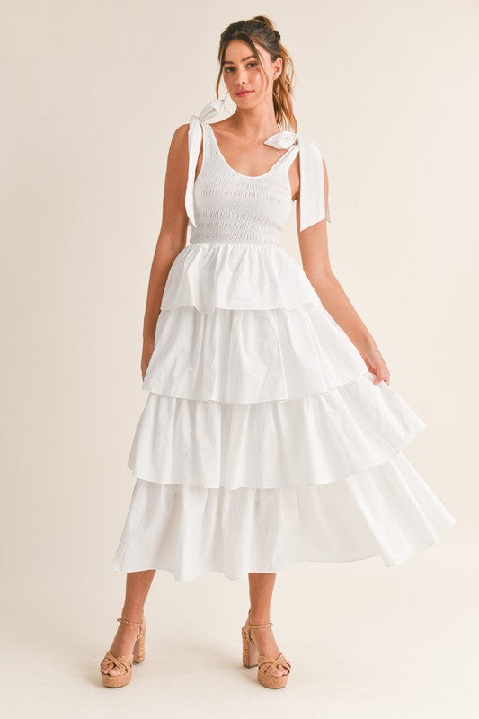 Elsie Ruffled Tie Shoulder Midi Dress