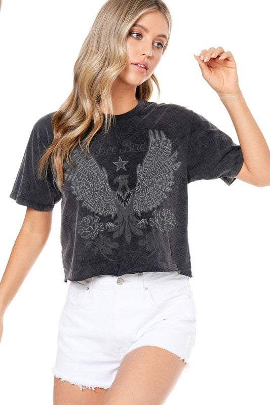 Free Bird Black Crop Tee