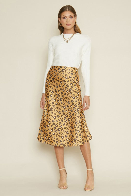 Leopard Satin Skirt